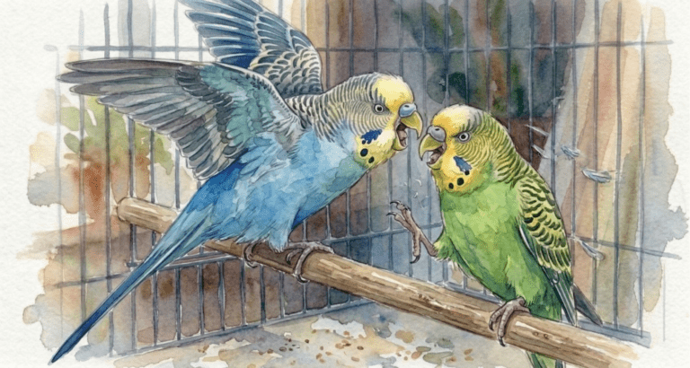two budgies being aggressive